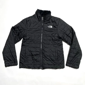 The North Face Reversible Jacket Youth Girls Size M Black Plush Lined Puffer - Picture 1 of 13