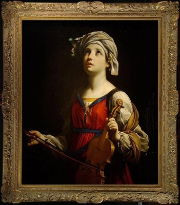 Antigua pintura al óleo hecha a mano de arte maestro violín femenino niña sobre lienzo 24X30" Foto 1 de 2