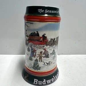 Budweiser Stein The Season's Best 1991 Bierkrug Clydesdales Hitch and Wagon - Bild 1 von 6