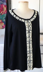 Chico's Gr. 3 schwarz Seidenmischung lang Slv Perlen verziert Cardigan Pullover - Bild 1 von 4