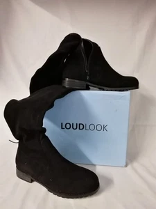 LoudLook - schwarze Overknee Stiefel mit Bindeband hinten am Oberschenkel, Gr. UK 6. - Bild 1 von 10