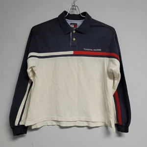 Tommy Hilfiger Boys Longsleeve Polo Shirt Small Cotton Tri Color - Picture 1 of 8