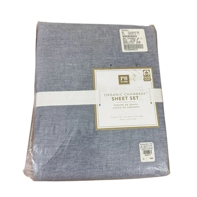 Pottery Barn PB Teen NEW Organic Chambray Sheet Set Blue XL Twin - Image 1 of 4