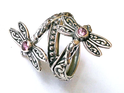 Pink Sapphire Artisan Dragonfly Ring / size 6 / 925 Sterling Silver - Image 1 of 4