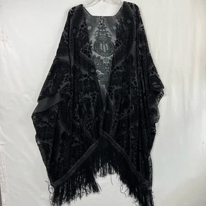 TORRID Kimono Velvet Burnout One Size Black Sheer Floral Fringe Gothic Boho - Picture 1 of 10