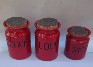 Juego de 3 botes rojos de cerámica australiana FLORENZ galletas - harina - arroz - tapas de corcho - Imagen 1 de 14