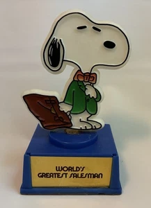 Vtg Aviva Peanuts Professions Snoopy Trophy Award World's Greatest Salesman Blue - Picture 1 of 9
