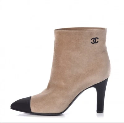 Botines 100 % auténticos CHANEL Gabrielle gamuza piel de becerro/satén - beige/negro talla 40 Foto 1 de 4