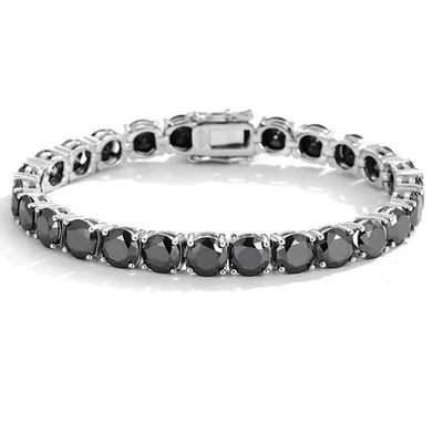 2-6.5mm Round Black Moissanite Tennis Bracelet Chain 925 Sterling Silver Hip Hop - Image 1 of 4