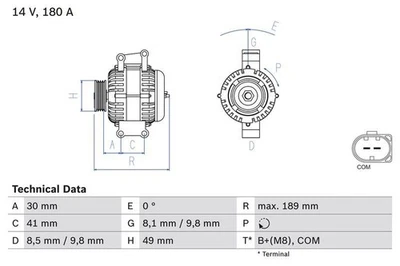 BOSCH Alternator 189mm Length 14V Voltage Clockwise Rotation Fits BMW 3 Series - Image 1 of 4
