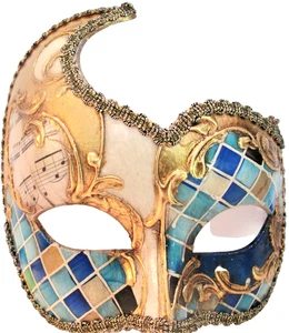 MAR12 HANDMADE IN ITALY, MASQUERADE, PAPIER MACHE PARTY EYE MASK, BLUE/GOLD - Picture 1 of 3