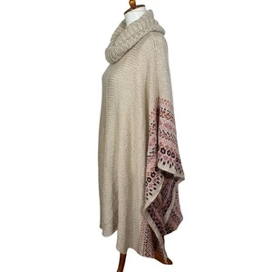 Jessica Simpson Cowl Neck Turtleneck Knit Fuzzy Long Fair Isle Poncho One Size - Picture 1 of 9