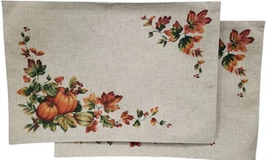 Set of 2 Same Fabric Placemats (13"x19") HARVEST,FALL LEAVES & PUMPKINS, BWL - Picture 1 of 14