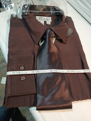 Vintage Silk Umberto Frasi Burgandy Button Down Dress Shirt & Neck Tie 17 34/35 - Image 1 of 4