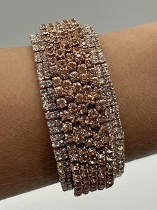 Rose Gold Tone Rhinestones Bangle Stretch Bracelet - Picture 1 of 12