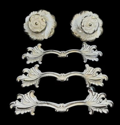 Vtg Lot Allison Japan French Provincial Drawer Knob Pull White Brass Backplate - Image 1 of 4