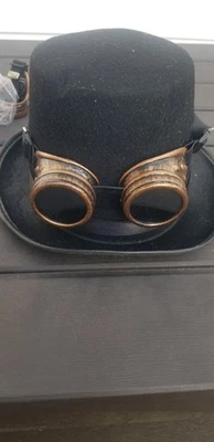 Halloween Cosplay Black Steampunk Felt Hat W/ 2 Sets Of Goggles Adult Size🎩 - Image 1 of 4