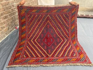 Persian Mishwani Rug 4x4 – Boho Handmade Tribal Wool Square Accent Area Rug - Picture 1 of 9
