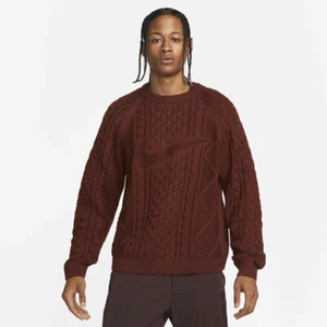 Maglione Nike Cable Knit Big Swoosh Logo Maglione Marrone DQ5176-217 Taglia MEDIA - Foto 1 di 7