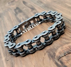 Vintage Gun Gray Metal Biker/Motorcycle Chain Stainless Steel Bracelet Round - Picture 1 of 10