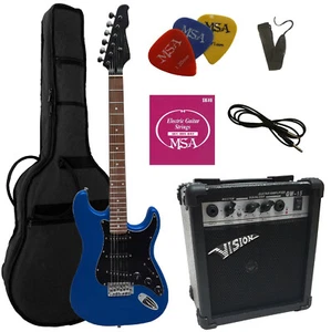 E GITARRE SET ELEKTROGITARRE ST5 BLAU MATT VERSTÄRKER GW15 TASCHE ZUBEHÖR SET - Bild 1 von 6
