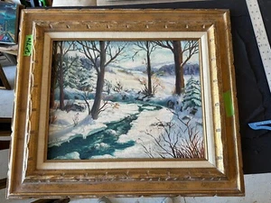 LILLIAN LEWIS 19th century oil painting Winter Scene Massachusetts Artist - Picture 1 of 5