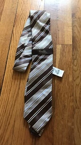 Tasso Elba Men Brown Striped Neck Tie 100% Silk Hand Made Preppy One Size New - Picture 1 of 9