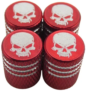 4x Wheel Tire Valve Cap Stem Cover For Bike, Car, Trucks SKULL RED - Picture 1 of 12