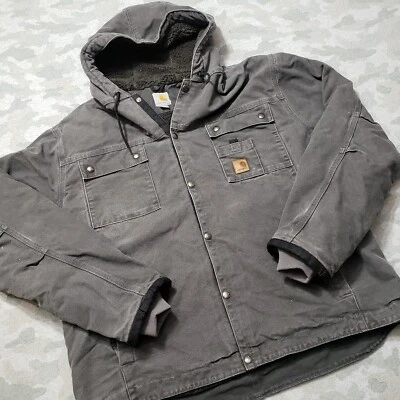 Carhartt Jacket Men XL Gray Snap Up Hooded J284-GVL Canvas Work Wear Regular Fit - Image 1 of 4