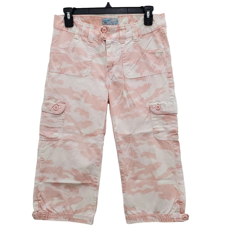 Old Navy Girl's Vintage Y2K Pink White Camo Print Cotton Cargo Pants Size 16 - Image 1 of 4