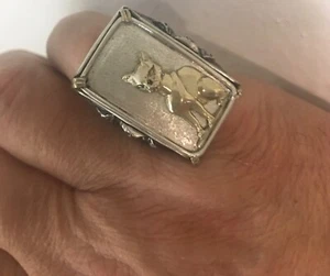 10k Gold Bastet Egyptian Cat Ingot Sterling silver  ring - Picture 1 of 5