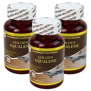 3 x WOHO Natural Golden Squalene 1000 mg 100 Softgels Fresh Made In USA