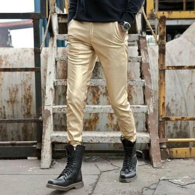 Mens faux Leather Pants Slim Fit Trousers Spring Autumn Casual Motorcycle pants  - Image 1 of 4