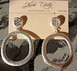 Kirks Folly Textured Dangle Earrings - Silver Tone - Crystals - NEW! - Last Pair - Picture 1 of 6