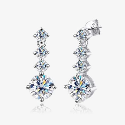 D VVS1 Moissanite Drop Dangle Earrings Women 925 Sterling Silver 18k Gold Plated - Image 1 of 4