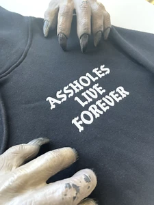 Assholes*s Live Forever Pullover Crop Top Schwarz Hoodie Sweatshirt Damen Gr. L - Bild 1 von 10