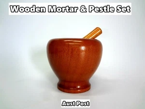NEW Wooden Mortar and Pestle Set - For Kitchen Grinding, Mixing, Crushing (D34) - Picture 1 of 8