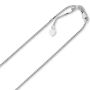 1.1mm Solid Adjustable Box Chain Necklace REAL 14K White Gold Up To 22" 4.1grm - Picture 1 of 2