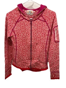 Title Nine Knit Athletic Full Zip Hooded Jacket Thumb Holes Red Purple Small - Picture 1 of 8
