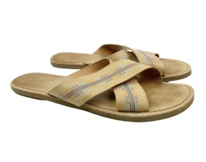 Toms Viv Honey Tan Leather Embossed Criss Cross Sandals Womens Size 7.5 - Picture 1 of 6