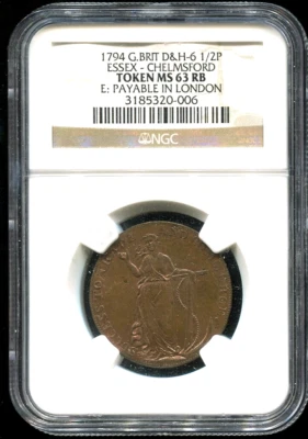 Great Britain Conder Token 1794 Half Penny Essex-Chemsford D&H-6 NGC MS63RB - Image 1 of 4