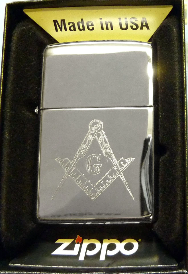 Polished Chrome Zippo Lighter with Masonic Logo - With Free Engraving