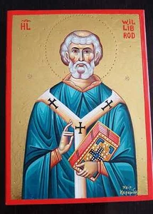 Heilige Willibrord von Echternach IKONE handgemalt 24K Gold Icon St. Icone  - Picture 1 of 3