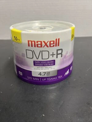 Maxell DVD+R 50pk 4.7 GB 8X 120 Min Spindle Brand New Sealed - Image 1 of 4