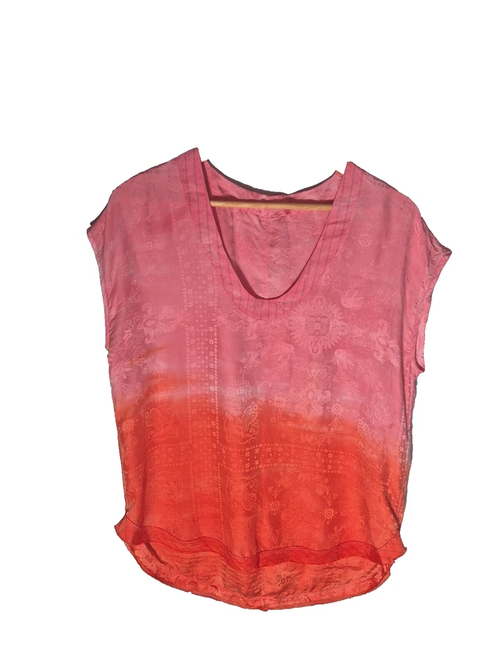 Top Raquel Allegra Mujer Grande Sin Mangas Rosa Ombre 100% Seda Fluido Femenino Foto 1 de 4