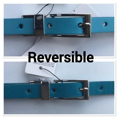 NUEVO CON ETIQUETAS WHITE HOUSE BLACK MARKET 1/2" Cinturón Ajustado Reversible Talla XS-S-M Verde Azulado/Plateado Foto 1 de 4