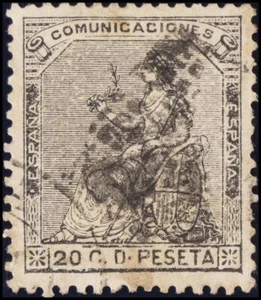 1st and 2nd Centenary. USED 134. 1873. 20 cts black. NICE. Edifil 2020: 30 Eu - Picture 1 of 1