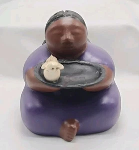 VTG MEXICAN FOLK ART INDIGENOUS CLAY GORDIA WOMAN BIRD ON PLATTER SIGNED MEXICO - Picture 1 of 10