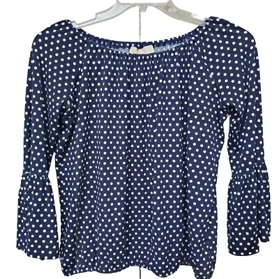 Blusa Michael Kors Azul Marino Lunares Cintura Elástica Manga Campana Talla PL Foto 1 de 4