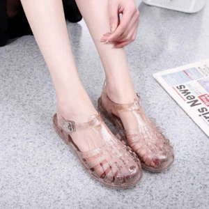 Ladies Jelly Shoes Girls Summer Beach Water Sandals Glitter Plain Clear Sandals - Picture 1 of 24